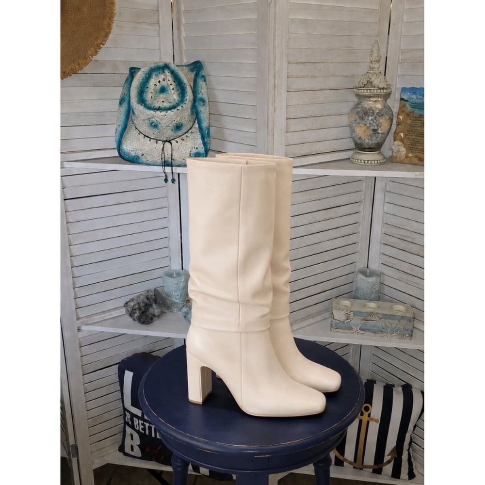 Lulu's Lorlia Women's Almond Square Toe Knee High Fold Over Boots Size 8 Beige